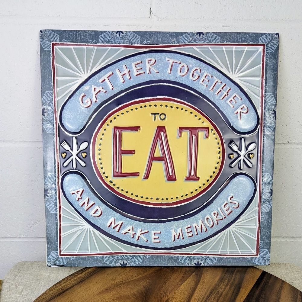 Creative Co-Op Home Decor Square Tin Wall Sign Gather Together 15.75”